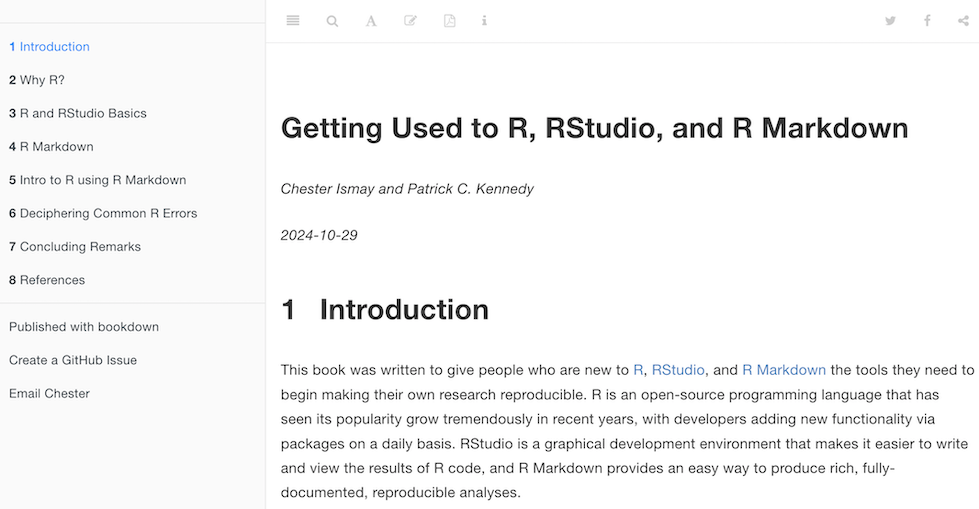 A preview of the book cover for Getting Used to R, RStudio, and R Markdown.