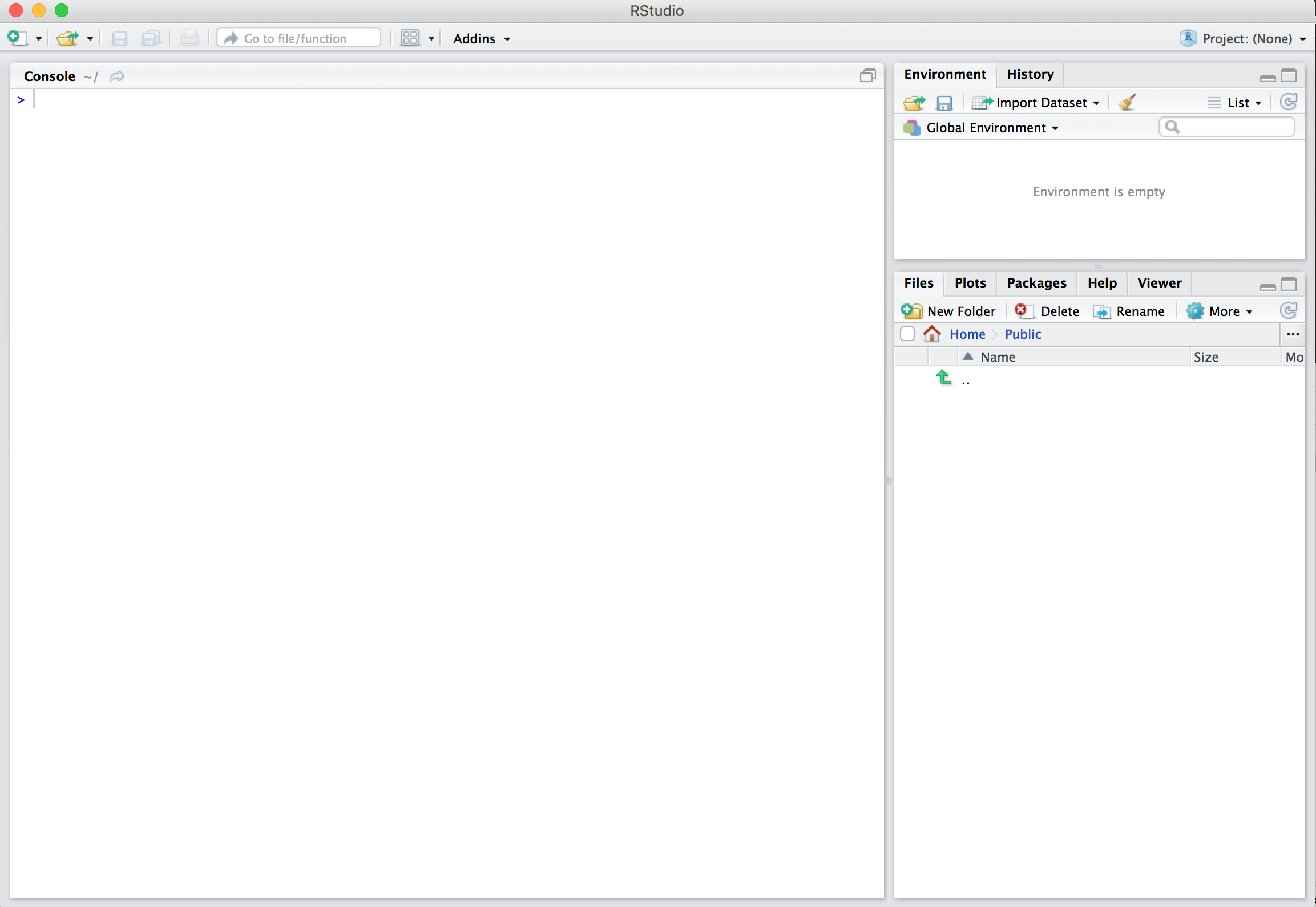 A screenshot of the RStudio interface showing the console pane, files pane, and environment pane.