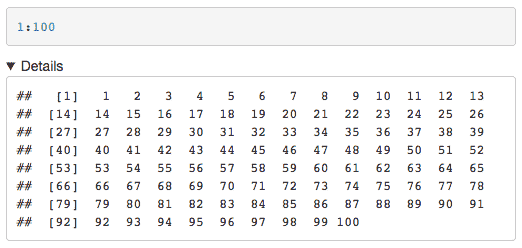 Screenshot of HTML output showing an expanded details disclosure element with the text output visible.
