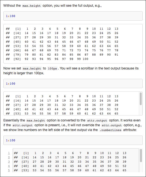 Screenshot of scrollable text output using the max.height chunk option