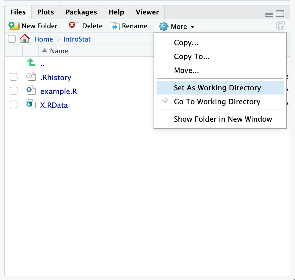 Screenshot showing how to change the working directory in RStudio