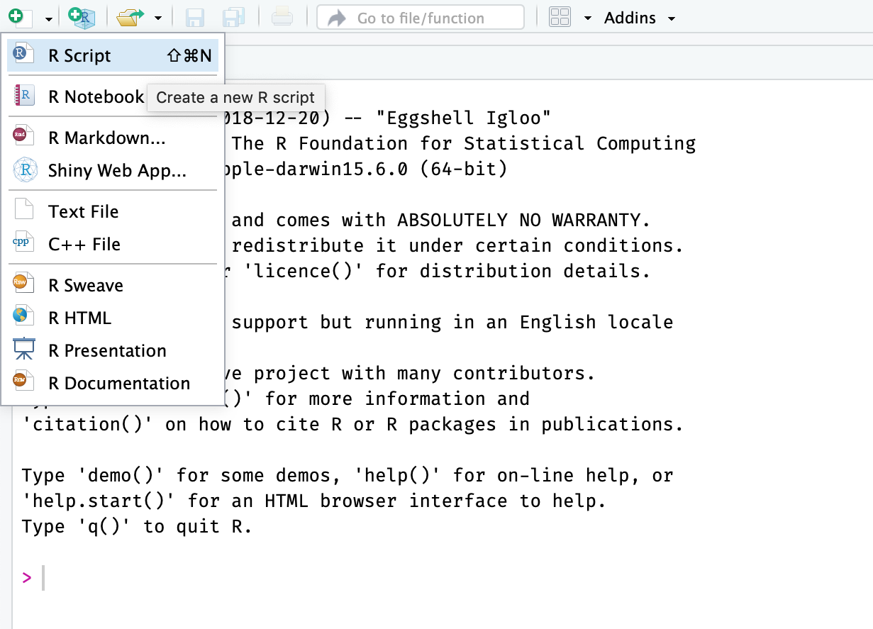 Screenshot showing how to create an R-script in RStudio