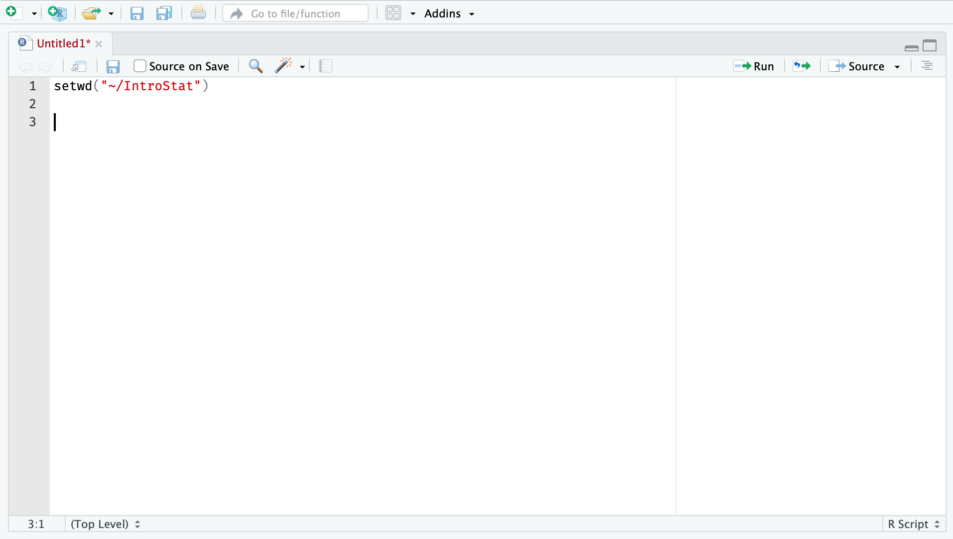 Screenshot showing editing an R-script in RStudio